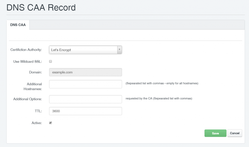 DNS CAA Records in ISPConfig